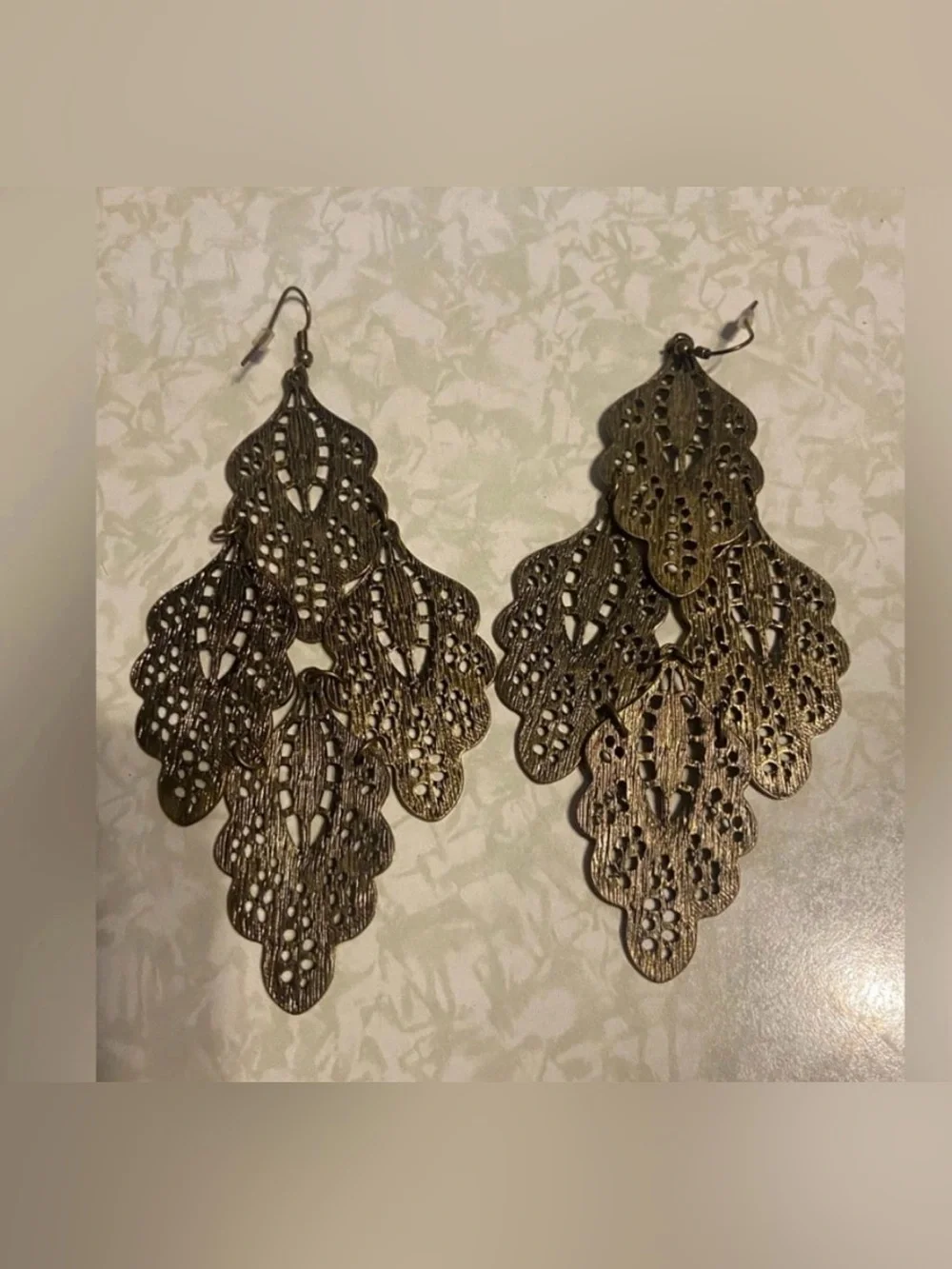 Brass Tone Enamel Statement Pierced Earrings #7686